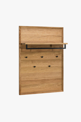 Tölgyfa előszoba fogasfal polccal, 85x120 cm, természetes színű